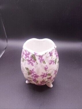 Vtg INARCO Cracked Egg 3-Footed Vase Planter Flower Chintz Violets E-4985, Japan